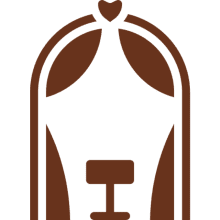 Brown stylized face on black background.