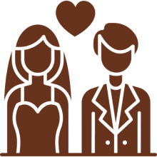Bride and groom icon with heart.