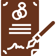 Wedding certificate with pen icon.